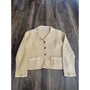 Marion Foale Cardigan Sweater Womens Small Beige 100% Cotton Collared Knit